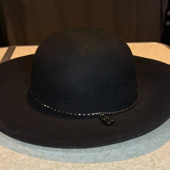 BCBGeneration Black Wool Floppy Hat with Chain Detail - Picture 3 of 4